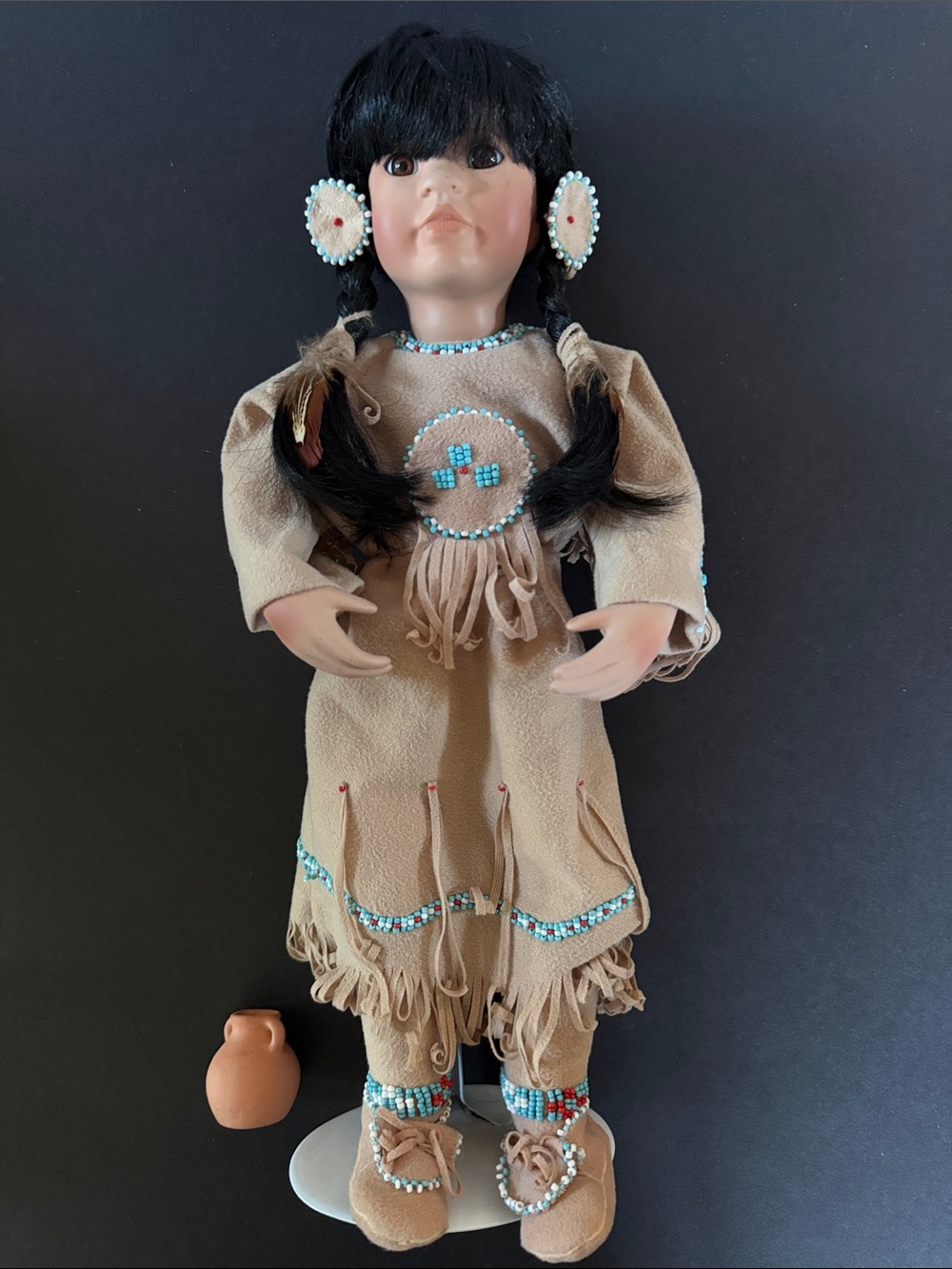 Vintage Many Stars Porcelain Native American Doll